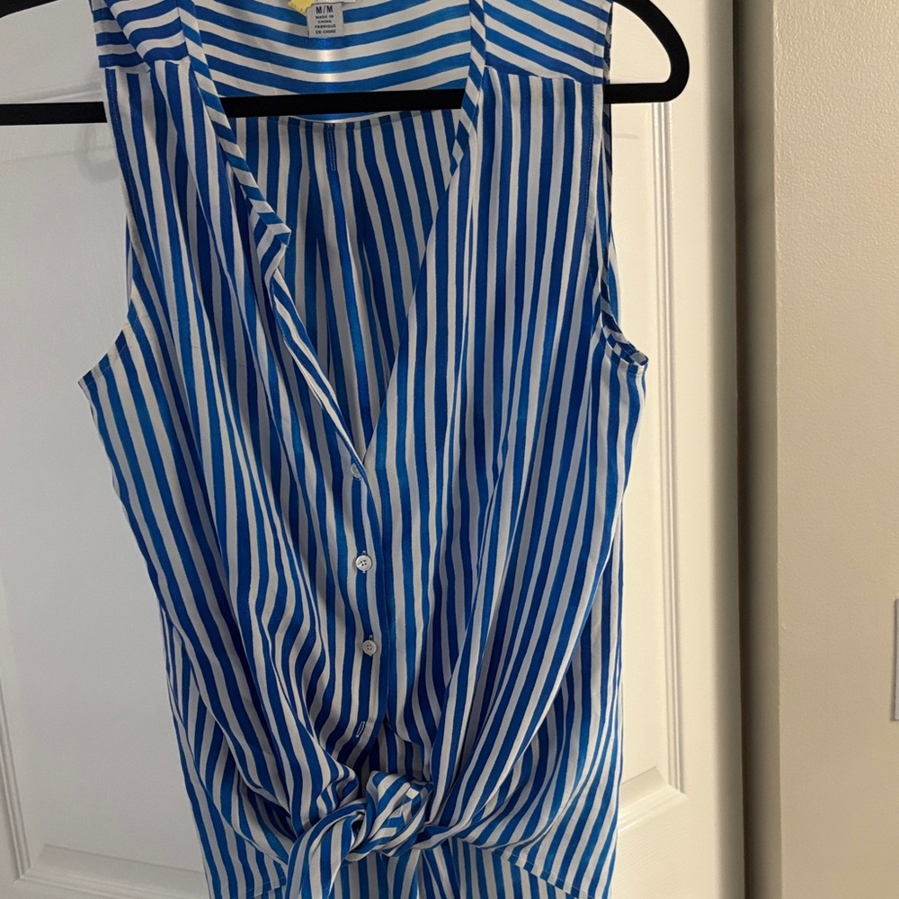 Tommy Bahama Blue and White Striped Tie-Front Blouse